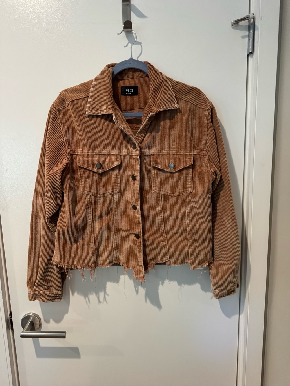 VICI Tan Corduroy Button-Up Jacket with Raw Hem Size Extra Small XS